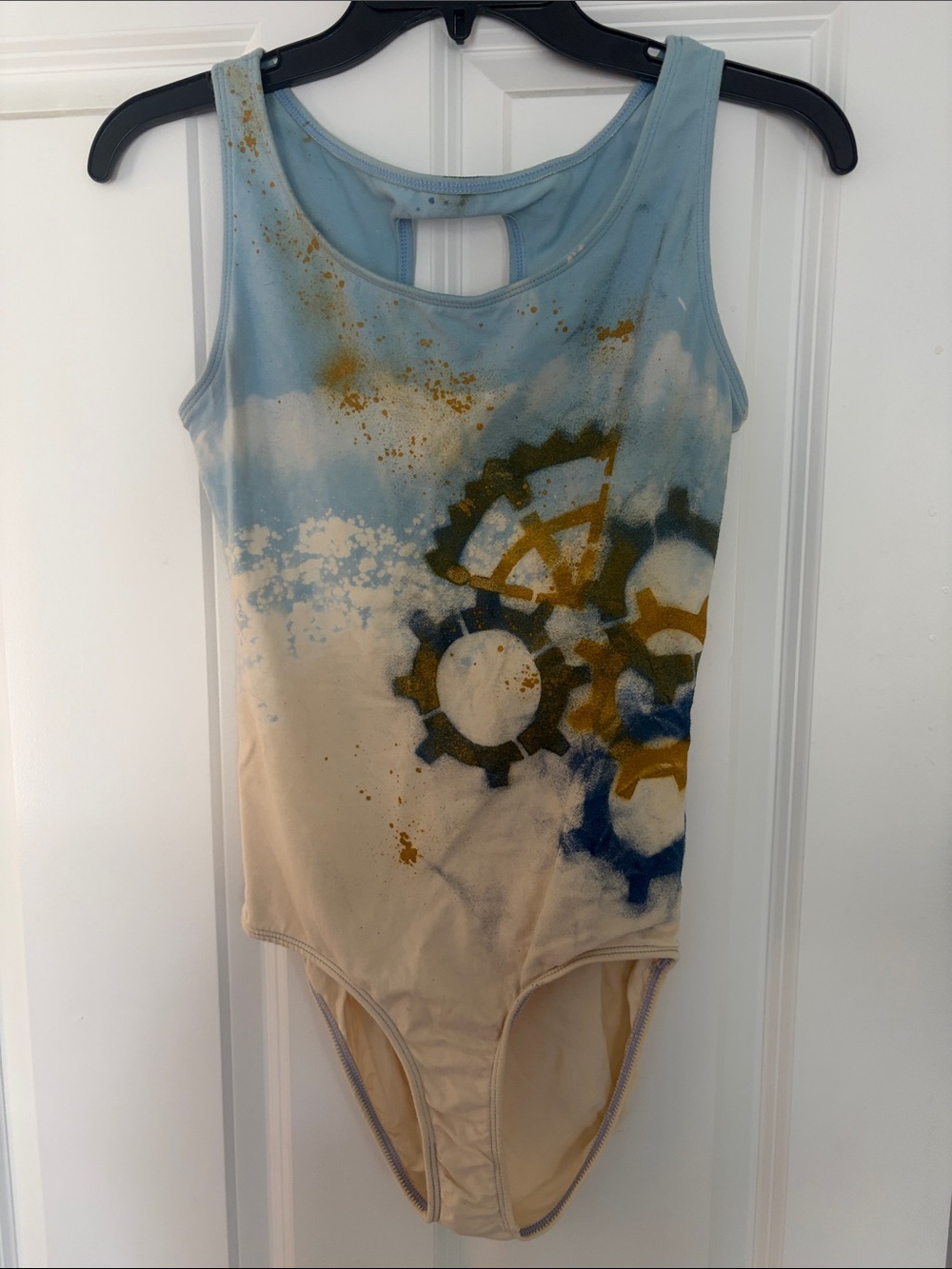 Adult Statement Leotard with Blue and Cream Design